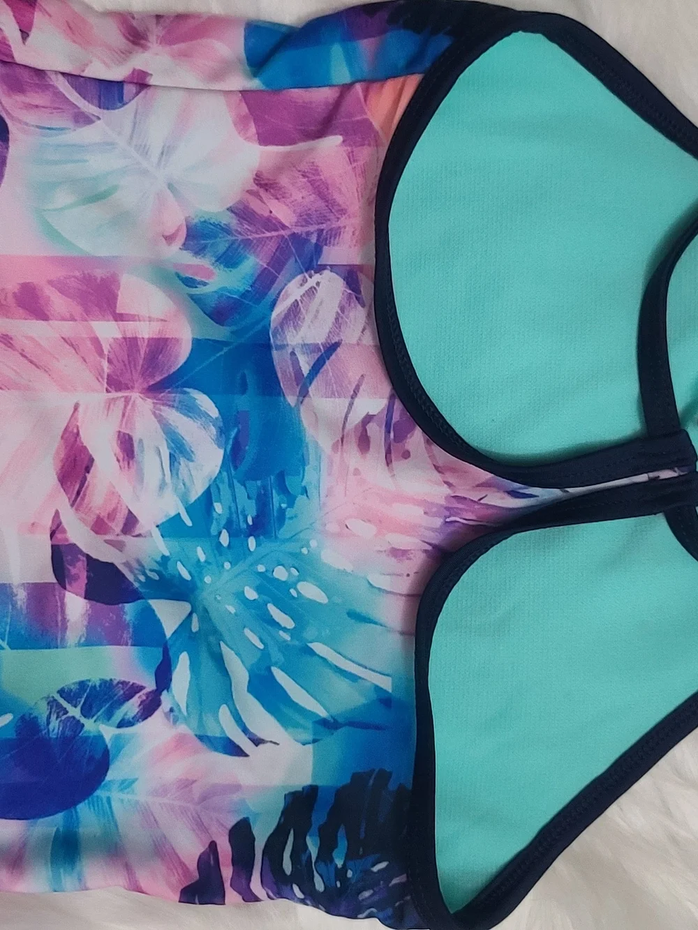 Girls' Floral Tankini Top with Black Swim Shorts